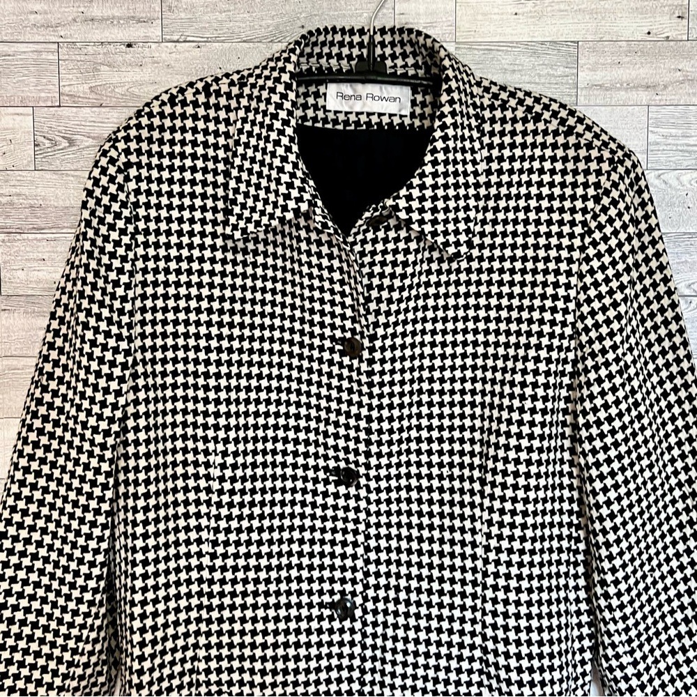 Rena Rowan 100% Wool Houndstooth Blazer Single-Breasted Fully Lined Sz-Large - Picture 5 of 15